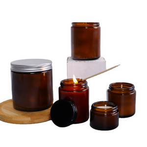 wholesale 60ml 120ml 250ml  4oz round empty amber candle jar 120ml amber glass jar with metal lid