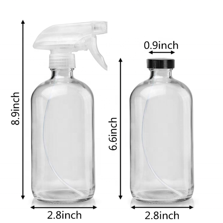 Refillable perfume transparent empty containers boston round clear amber glass spray bottles with trigger sprayer