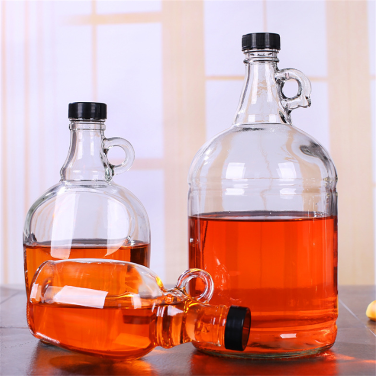 Large  Glass Pump Dispenser 500ml 1000 2000ml Clear Glass Wine Bottles Glass Gallon Jugs with Handle