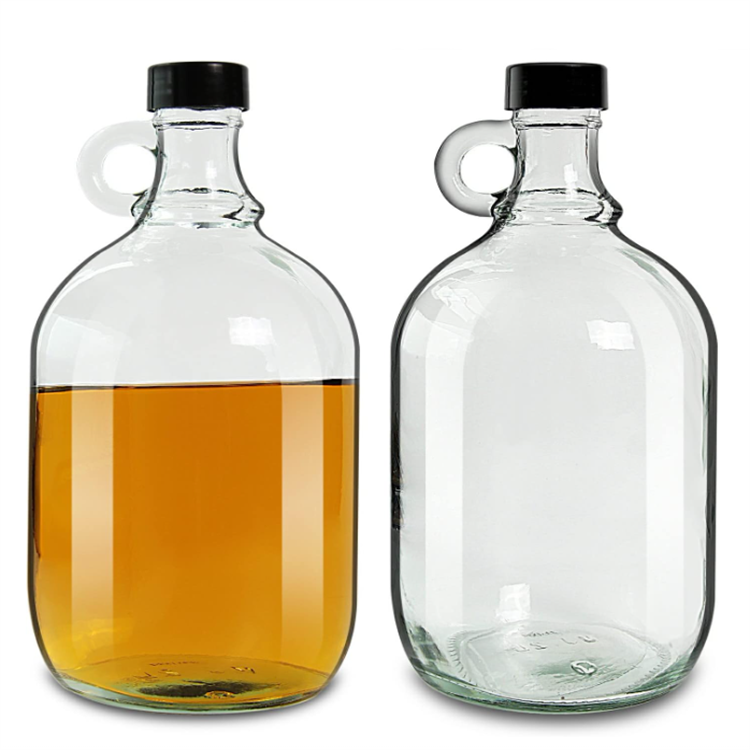 Large  Glass Pump Dispenser 500ml 1000 2000ml Clear Glass Wine Bottles Glass Gallon Jugs with Handle