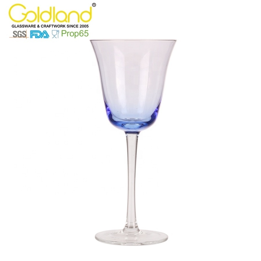 Blue Colored Glass Goblet Custom Logo Long Stemmed Wine Glass Tulip Shaped Colorful Glass Goblets for Wedding