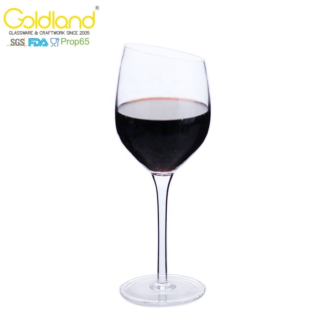 personalized slanted rim ice crack crackled wine glass angled rim wine goblet