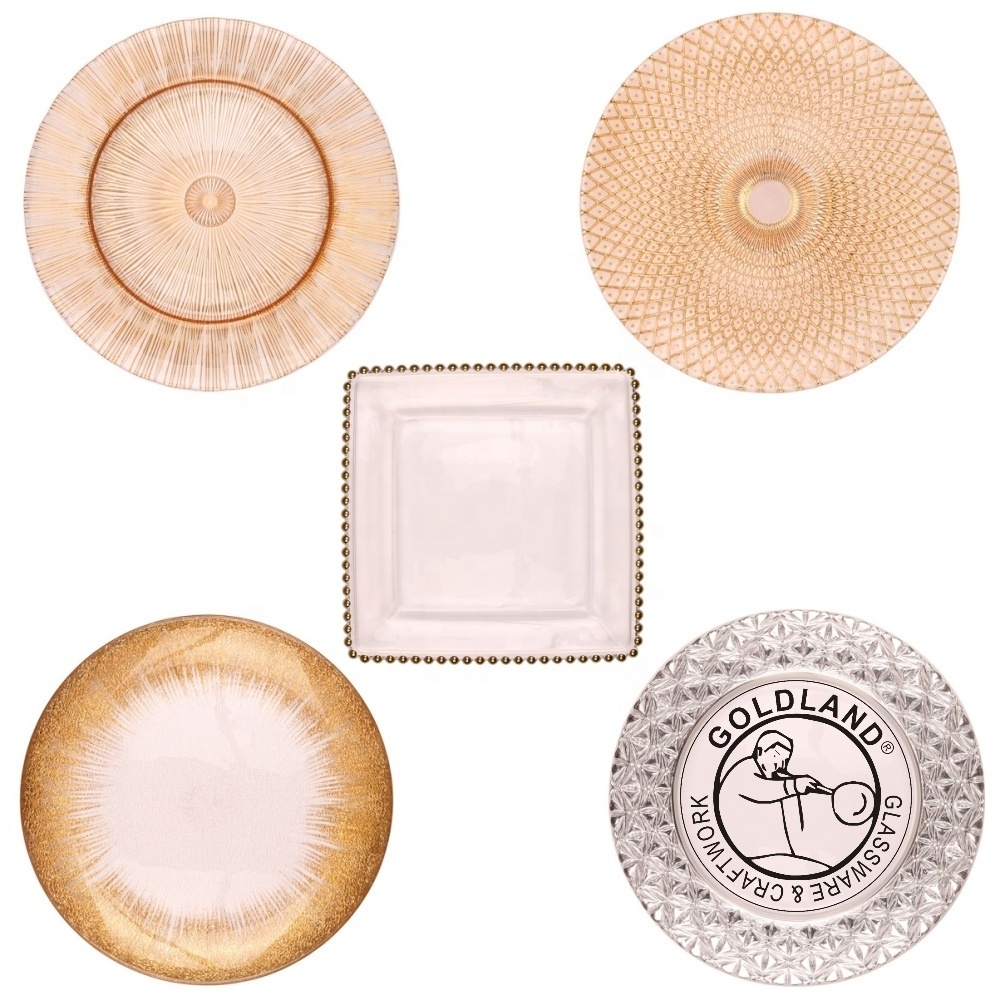 custom glass dinner plate 13'' round charger plate glass salad plates clear glass dessert dish