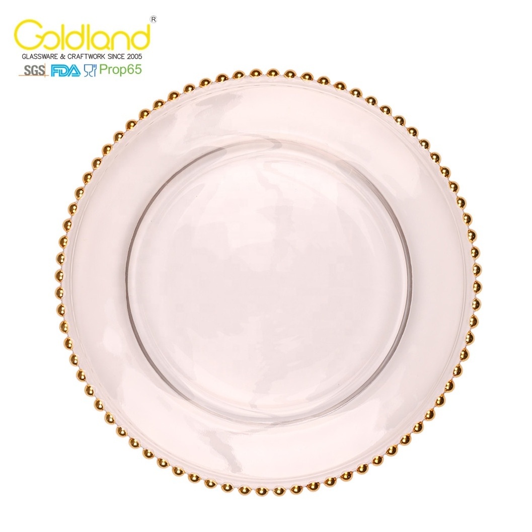 Custom dinnerware Round 13'' Party Plates square glass salad plates with bead rim