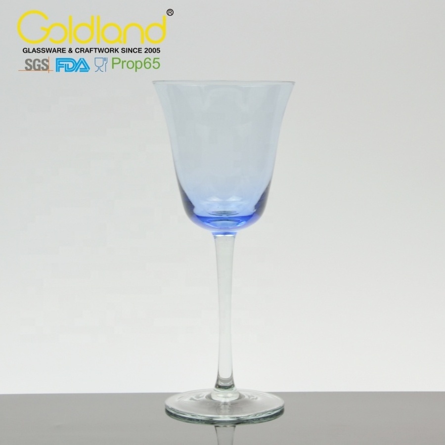 Blue Colored Glass Goblet Custom Logo Long Stemmed Wine Glass Tulip Shaped Colorful Glass Goblets for Wedding