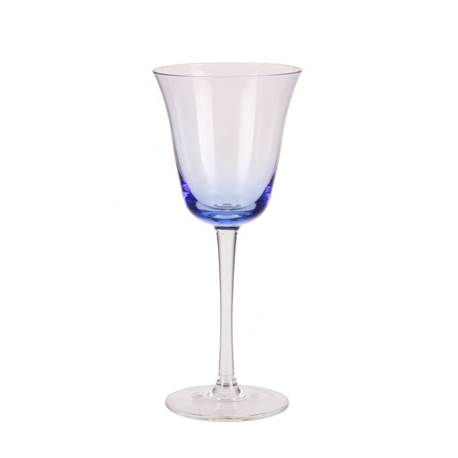 Blue Colored Glass Goblet Custom Logo Long Stemmed Wine Glass Tulip Shaped Colorful Glass Goblets for Wedding