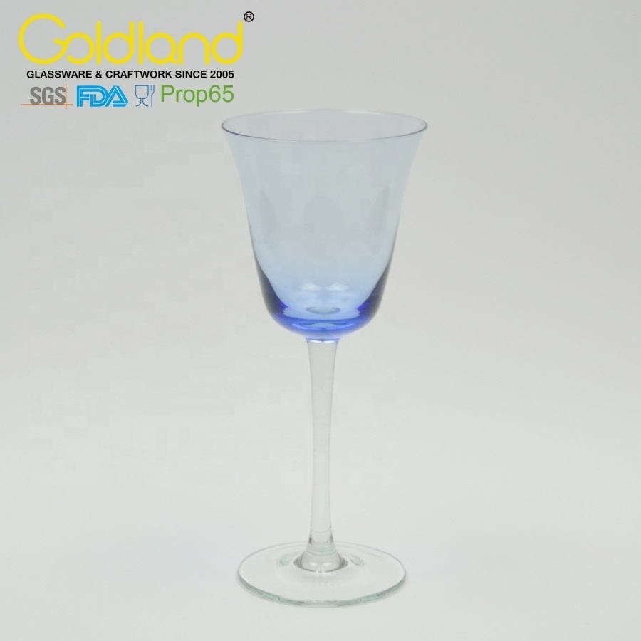 Blue Colored Glass Goblet Custom Logo Long Stemmed Wine Glass Tulip Shaped Colorful Glass Goblets for Wedding