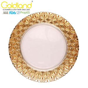 custom glass dinner plate 13'' round charger plate glass salad plates clear glass dessert dish