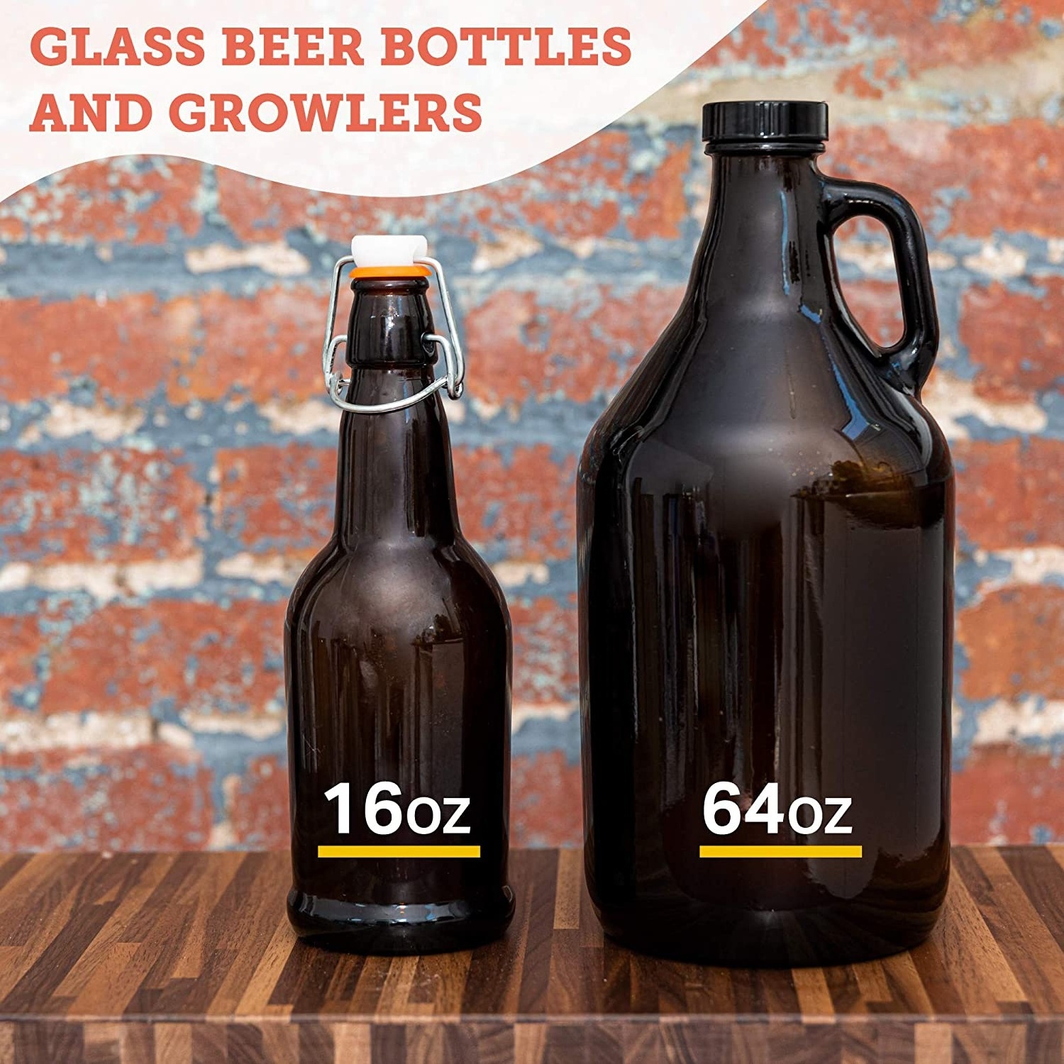 Wholesale 32 oz 64oz Water Kombucha Amber Glass Wine Beer Growler Half Gallon Large Fermenting Jugs Bottles supplier