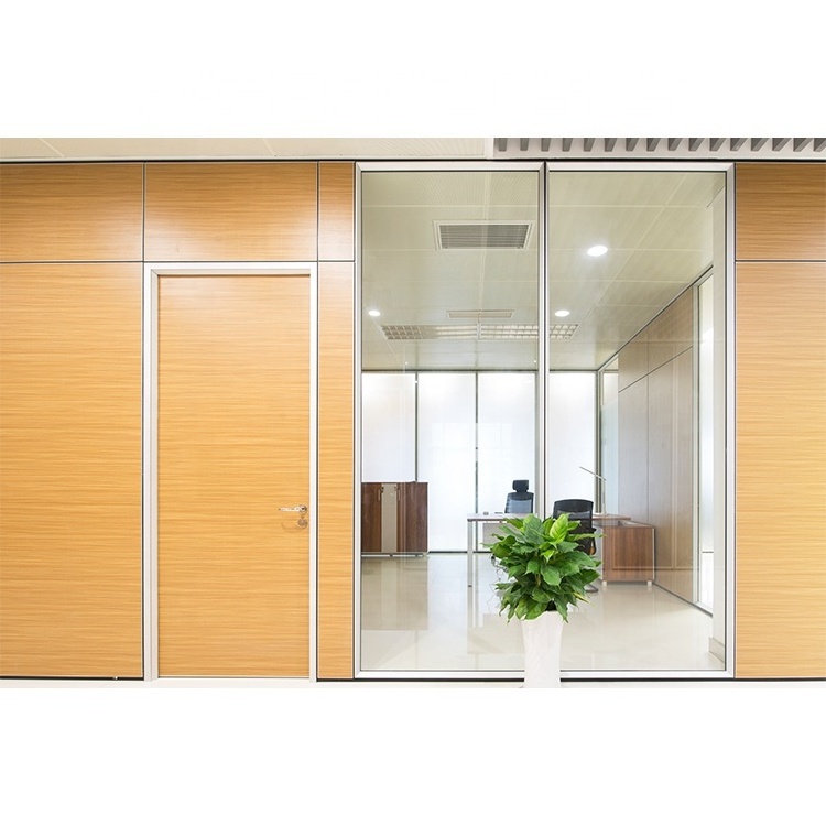 Temporary metal and glass and wooden partition walls for office room