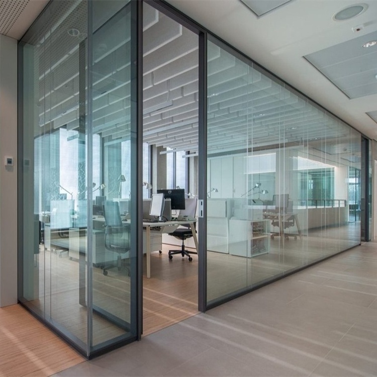 Temporary frosted glass office partitions aluminium partition with sliding door