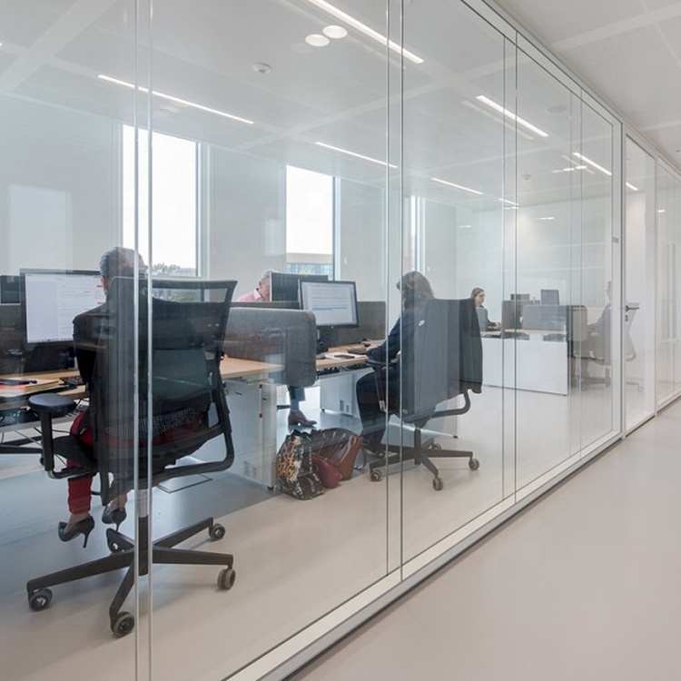 Temporary frosted glass office partitions aluminium partition with sliding door