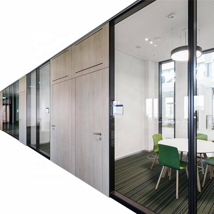 Soundproof aluminium fixed wall glass partition glazed office screens with door