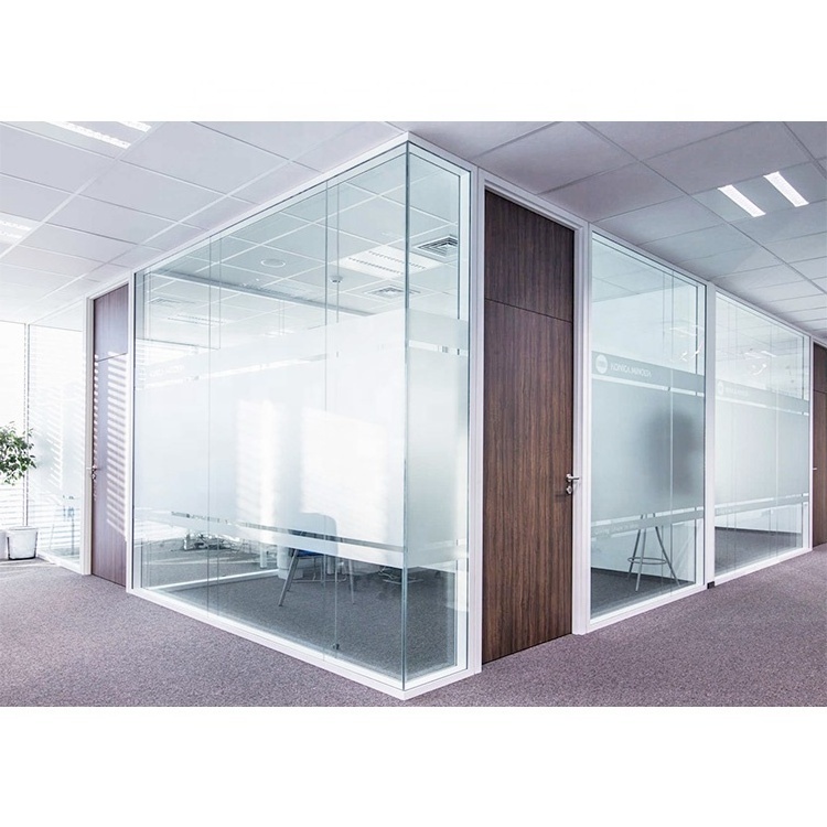 Soundproof frameless glass partition curved office glass full height partition wall with transparent glass