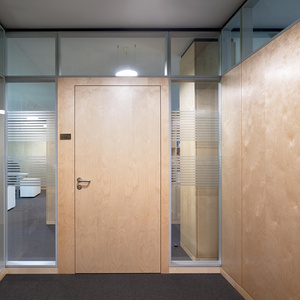 Temporary metal and glass and wooden partition walls for office room