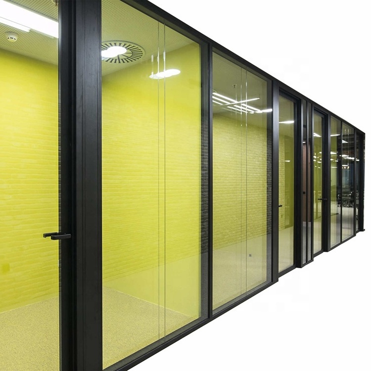 Soundproof aluminium fixed wall glass partition glazed office screens with door