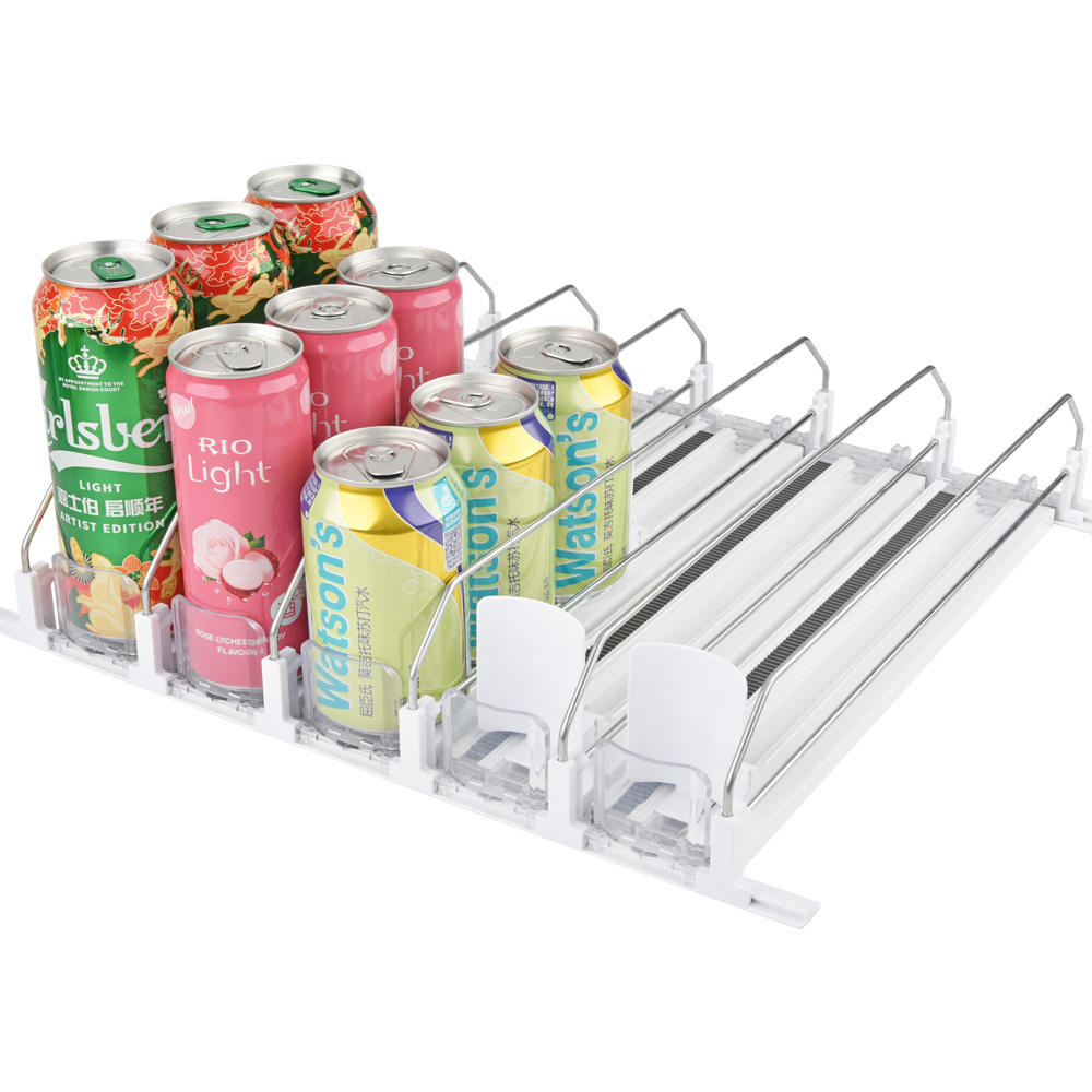 10 Lane Pusher Glide Drink Bottle Organizer, Adjustable Beverage Spring Pusher Glide For Fridge