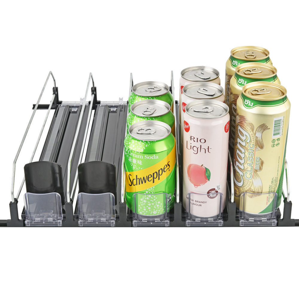 Sping Loaded Drink Bottle Can Shelf Pusher Organizer for Refrigerator