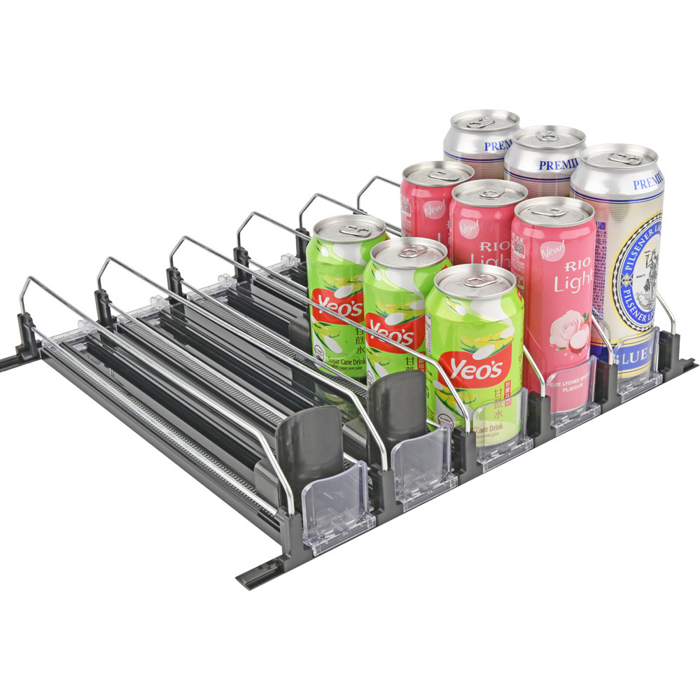 Sping Loaded Drink Bottle Can Shelf Pusher Organizer for Refrigerator