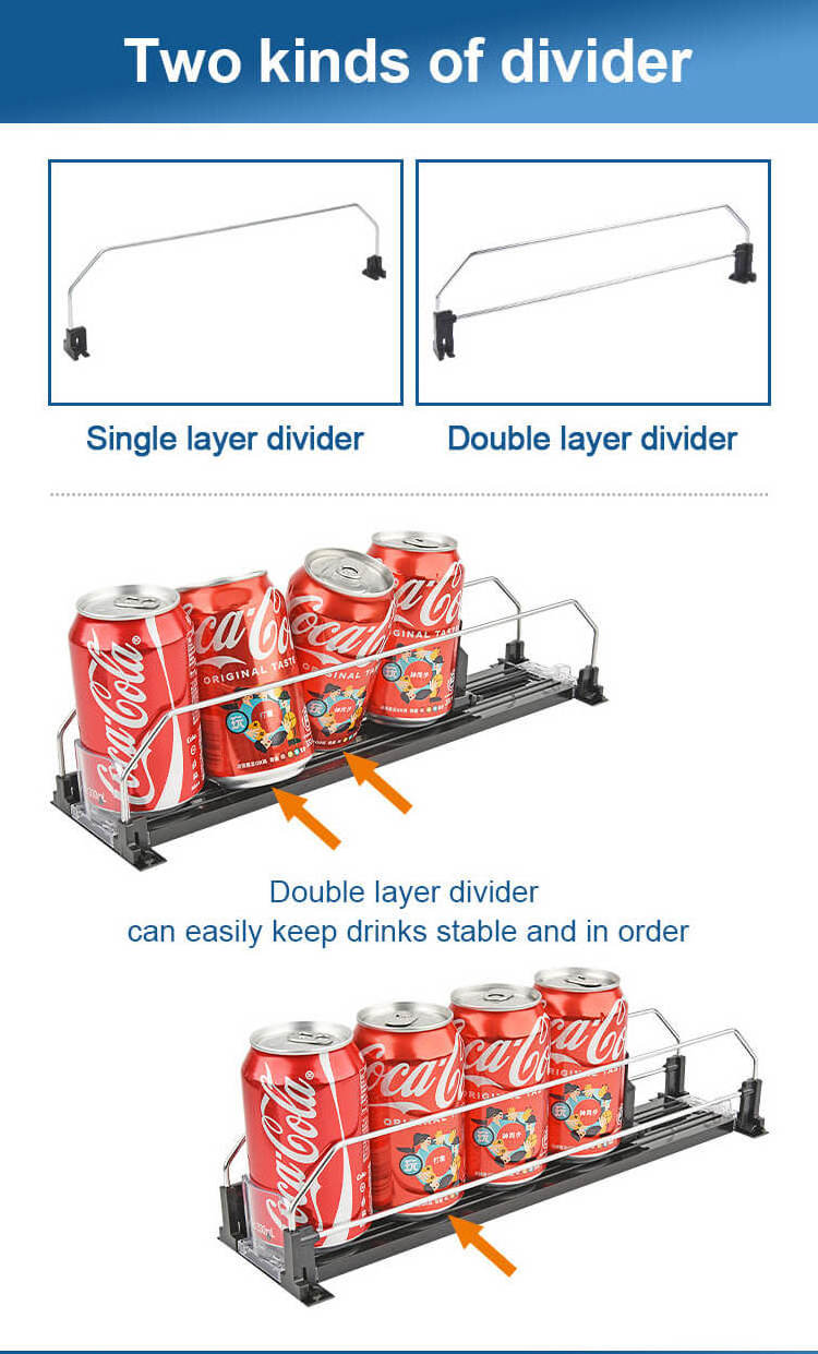 Hot Sale Spring Loaded Fridge Bottle Can Beverage Drink Organizer Shelf Pusher Glide Tray