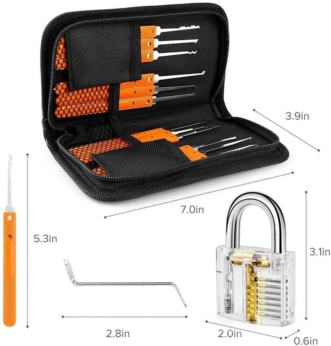 17pcs SUS304 Material Locksmith Lock Pick tools Lock picking pick Set with  padlock