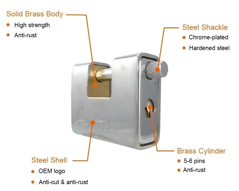 Candado Rectangular de Acero Heavy Duty Safe Full-Sheel Steel Cover Rectangular Door Padlock  94mm Pad Lock