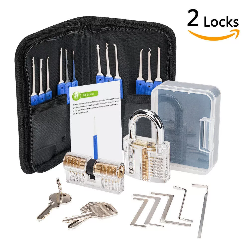 Wholesale 17pcs lock pick set tools locksmith transparent practice padlock locksmith tool lock picking set