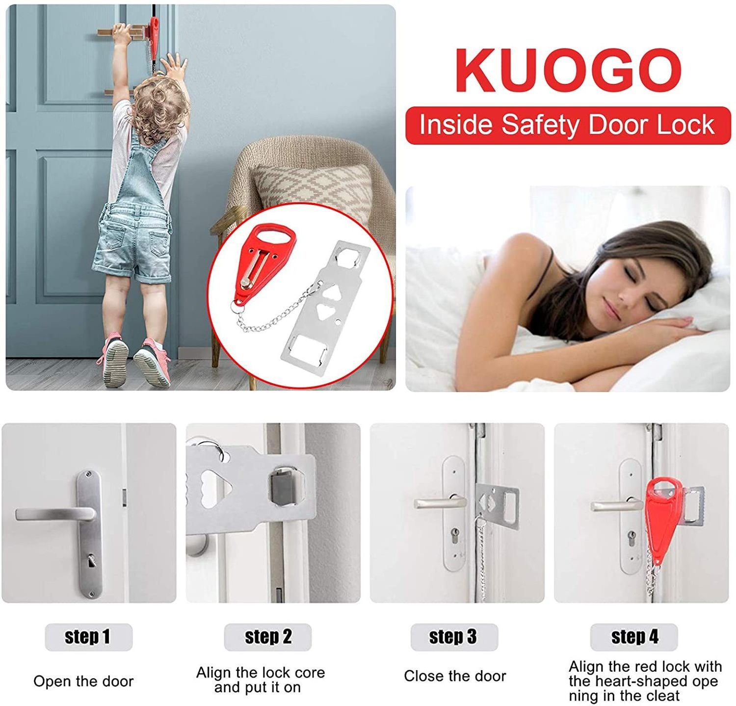 PP Metal Portable Safety Door Lock - Pocket Travel Door Lock, Hotel Room Security Devices for Home, Air BNB and Apartment