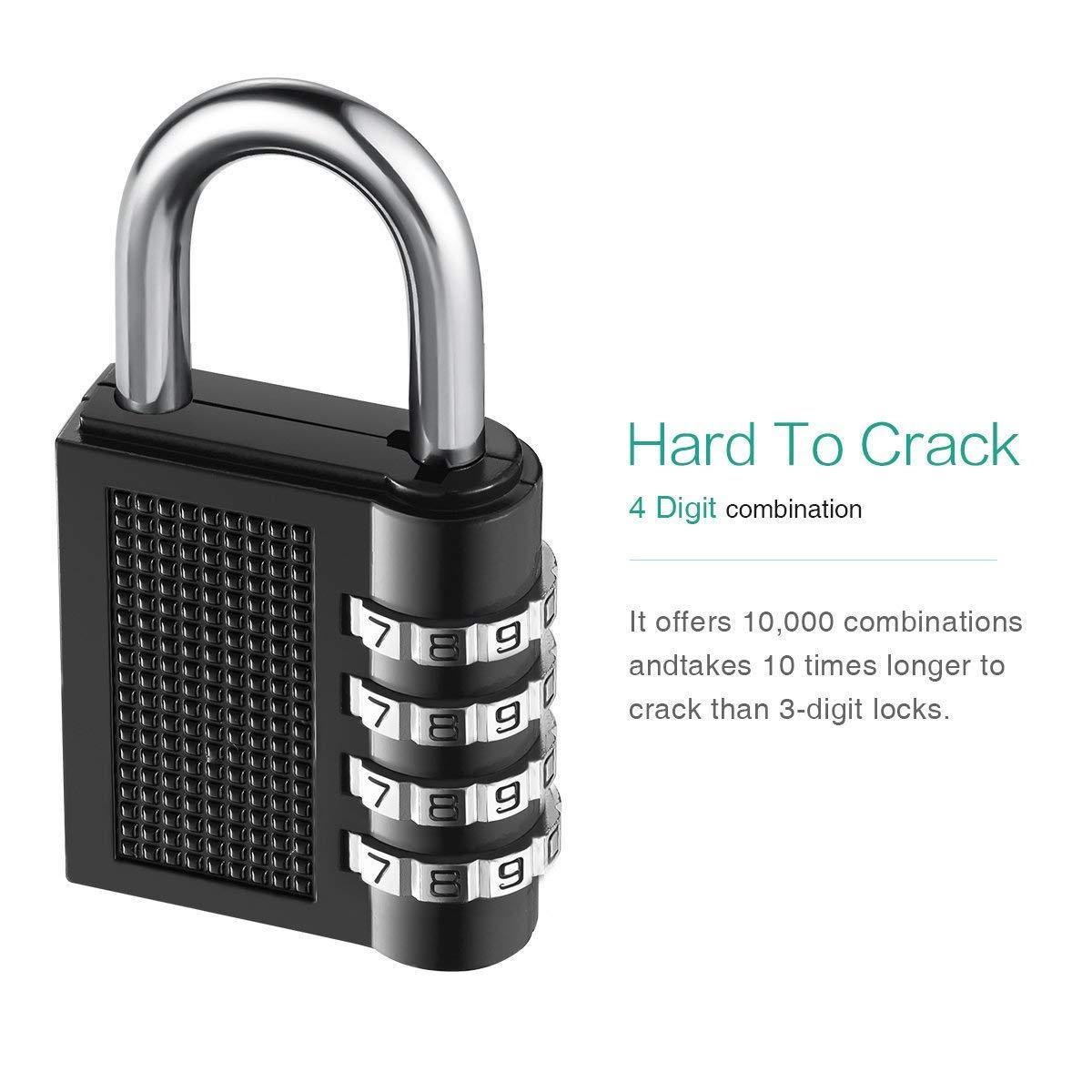 Black 4 Dials Resettable Combination Password Lock Safe Door Locker Pad Lock backpack Padlock For Travel Luggage Suitcase