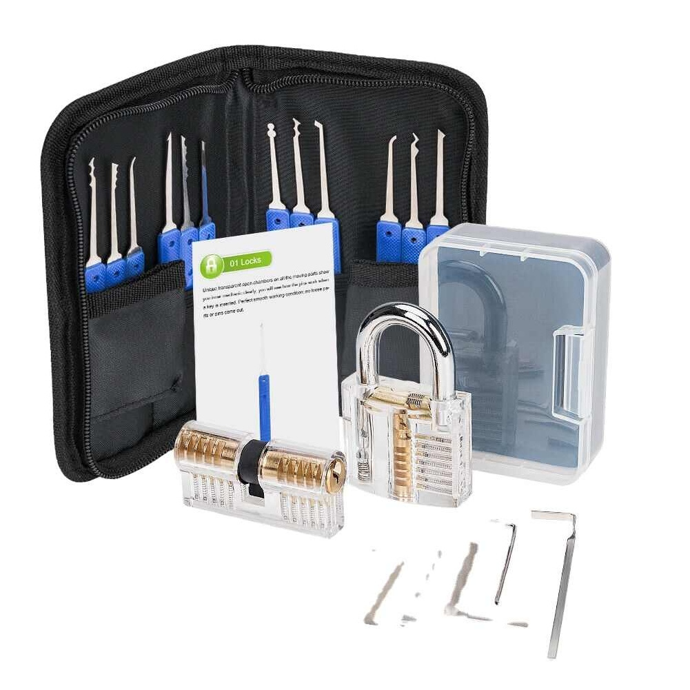 17 piece locksmith pick tools lock pick set with Transparent Practice Padlock