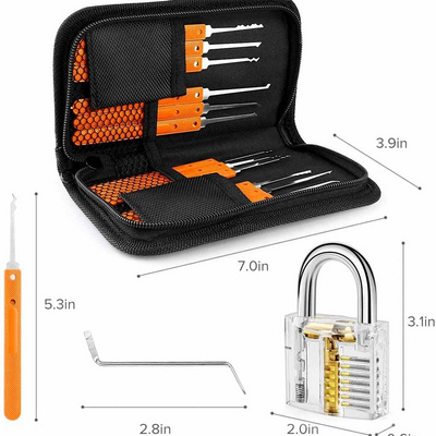 17 piece locksmith pick tools lock pick set with Transparent Practice Padlock