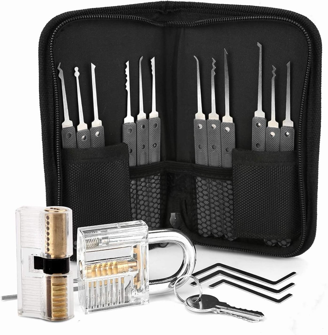 17 piece locksmith pick tools lock pick set with Transparent Practice Padlock