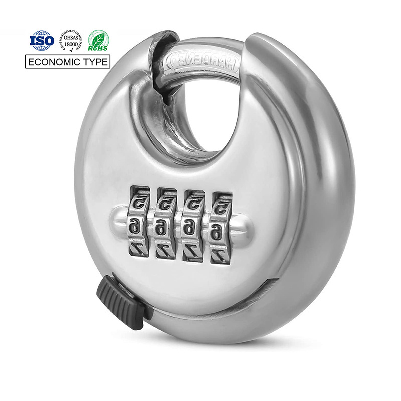 4 Digit Combination disc padlock Stainless Steel Rust-Proof  Outdoor Round Cake Tray Padlock door keypad disk lock