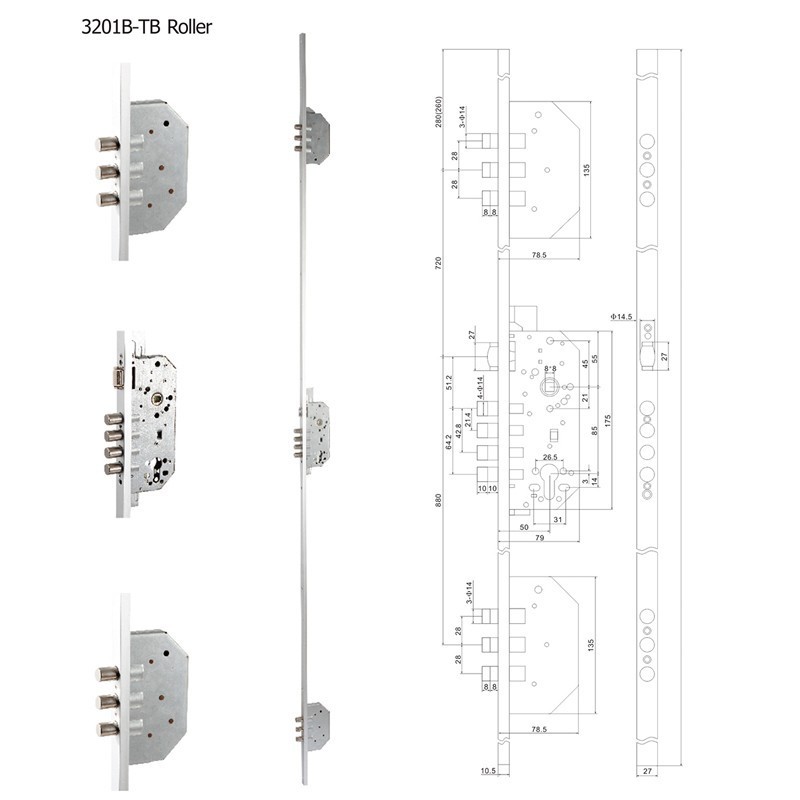 High Security European Style 3201B Mortise 3 Point door Lock Body For Wooden Door Lock