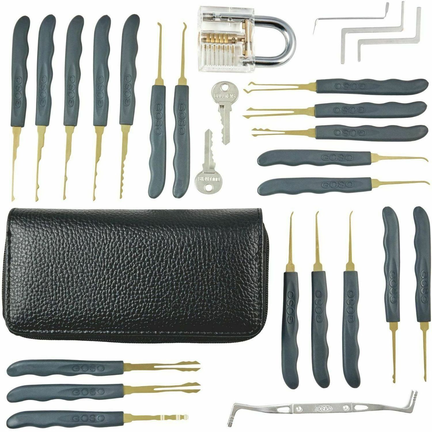 24pcs Lock Pick Set Locksmith Tools 1 piece Transparent Padlock Locksmith Practice Supplies Lock Pick Tool Set