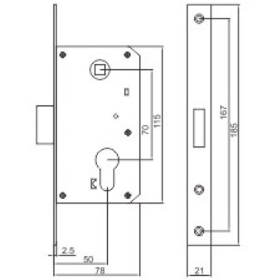 European Profile Quality Satin Nickel Finish French 60721H Door mortise Lock body with split latch bolt for fire door