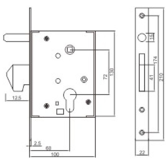 European Profile Quality Satin Nickel Finish French 60721H Door mortise Lock body with split latch bolt for fire door