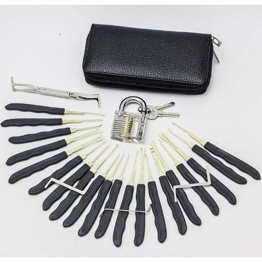 Titanium steel + ABS gery hand grip multitool pick lock set with transparent practice lock locksmith tool lockpicking