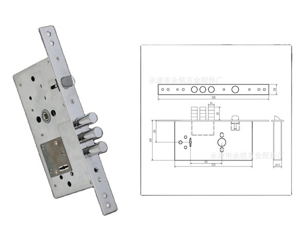 YM-556 Russia design Customized 3 bolt safe lock three deadbolt bolt Stainless steel mortise door lock body fire door lock