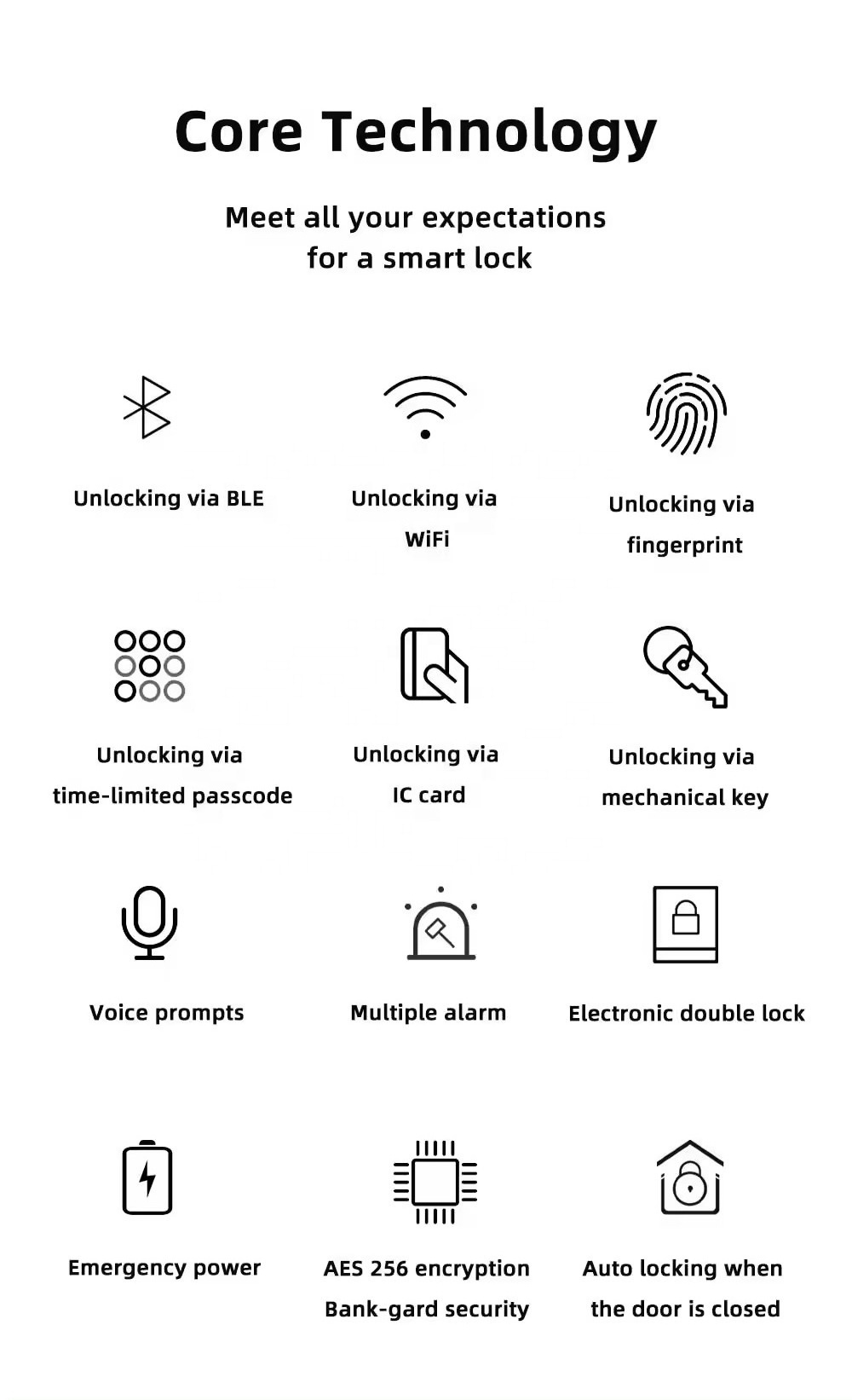 T30 smart Ttlock Tuya Front Digital Biometric Password Finger Print Deadbolt external Locks Key Fingerprint Door Lock for Home