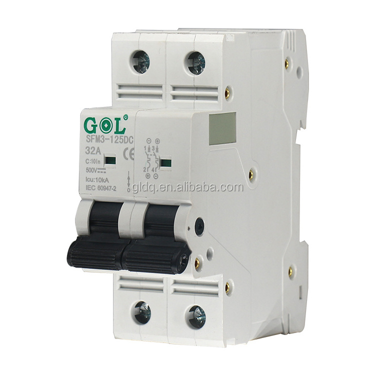 GOL 80A 100A 125A DC MCB DC mini circuit breaker Miniature Circuit Breaker 2P Icu 10KA