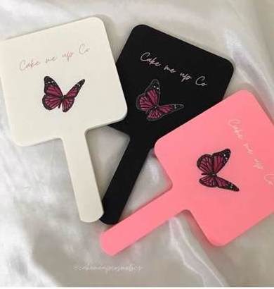 Plastic One Side Square Mirror Personalized Folding Custom LOGO UV Printing Long Hand Cosmetic Makeup Handheld Mirror