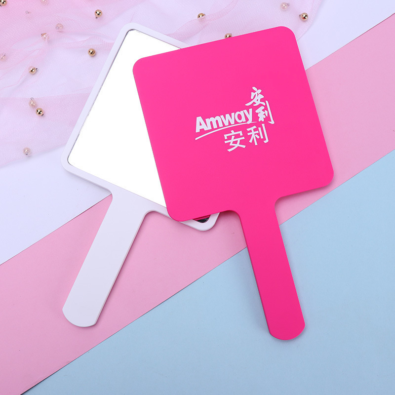 Plastic One Side Square Mirror Personalized Folding Custom LOGO UV Printing Long Hand Cosmetic Makeup Handheld Mirror