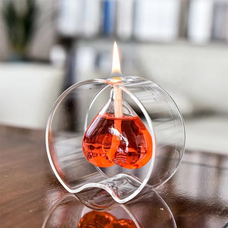 Hand Made Heart Shaped Refillable Glass Oil Lamp Sturdy Borosilicate Glass Liquid Bliss Petite Glass Oil Candle