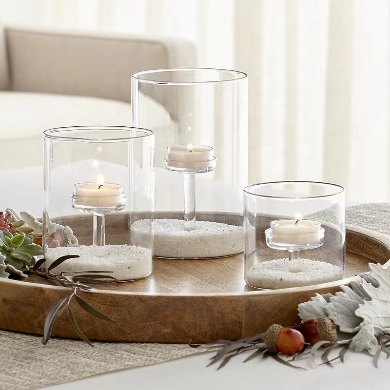 Crystal Clear Glass Pillar Candle Holders Clear Votive Cylinder Glass Candle Holders Decorative Centerpieces for Table