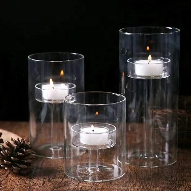 Crystal Clear Glass Pillar Candle Holders Clear Votive Cylinder Glass Candle Holders Decorative Centerpieces for Table