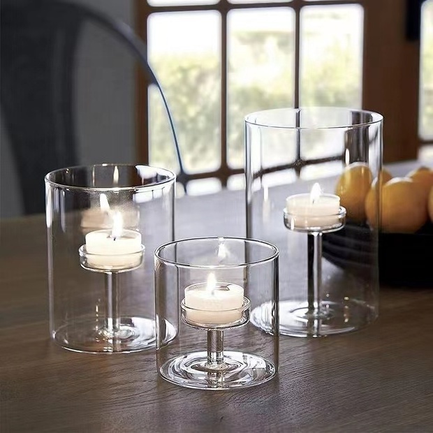 Crystal Clear Glass Pillar Candle Holders Clear Votive Cylinder Glass Candle Holders Decorative Centerpieces for Table