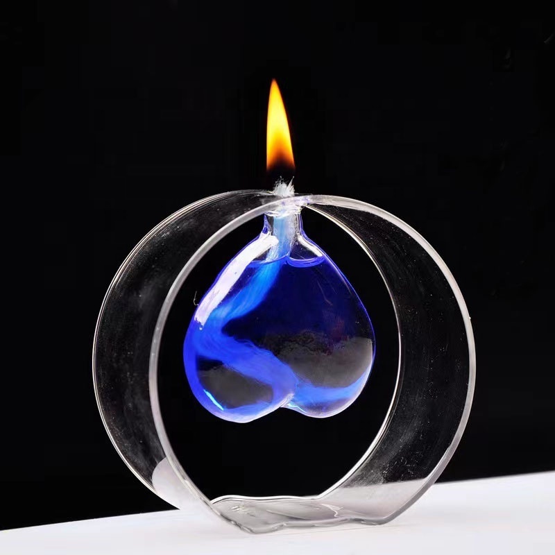 Hand Made Heart Shaped Refillable Glass Oil Lamp Sturdy Borosilicate Glass Liquid Bliss Petite Glass Oil Candle