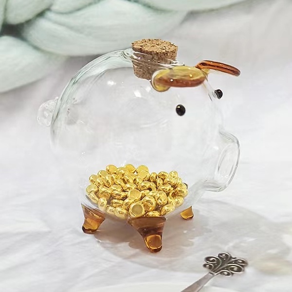 Creative Piggy Pig Design Glass Saving Jar Cute Home Practical Saving Glass Jar Storage Box Glass Piggy Bank