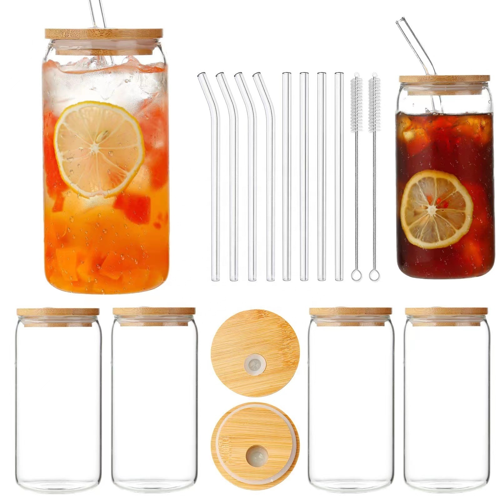 wholesale custom clear glass beer can cups libbey 16 oz beer can shaped glass with bamboo lid and straw beer glasses